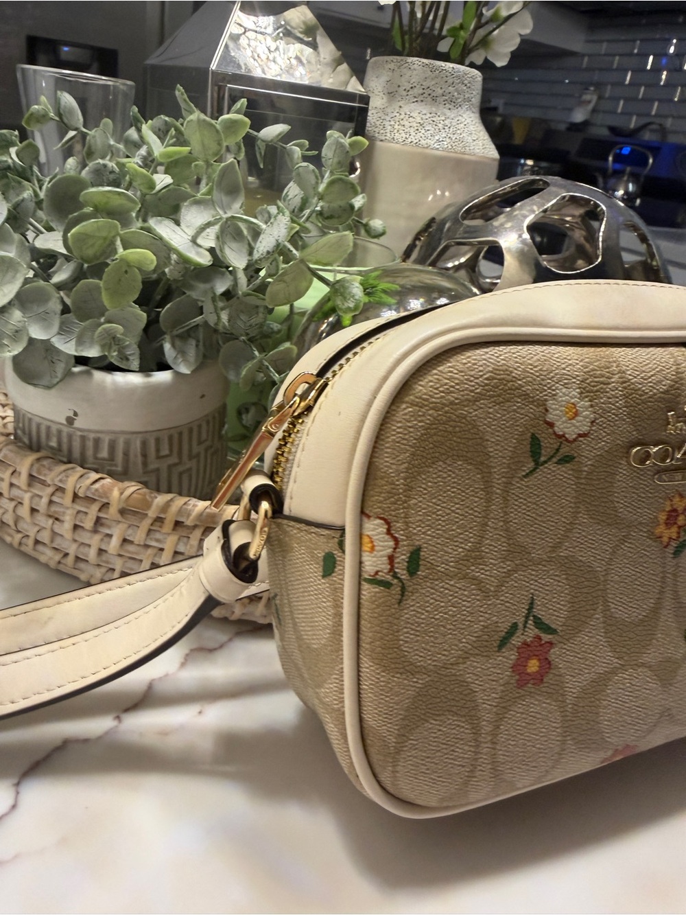 Coach Beige Signature Floral Crossbody Bag - Picture 13 of 14